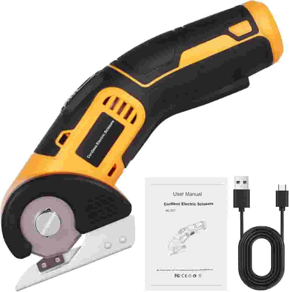 Tesoura elétrica sem fio com trava de segurança e bolsa com zíper, cortador multiuso recarregável para couro, papelão, tapete, tecido, carregamento USB