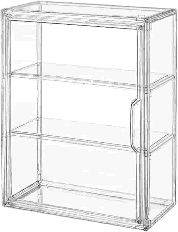 Vitrine transparente de 3 camadas para figuras, caixa organizadora de armazenamento em acrílico com porta magnética, vitrine à prova de poeira montada na parede para figuras de ação