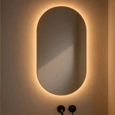 Espelho Oval Led Grande de Parede Sem Fio 80cm Suporte (Led Quente, 40x50cm)