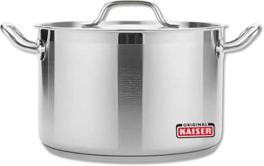 Panela grande de aço inoxidável com tampa para Kaiser Panela grande com tampa - Utensílios de cozinha grandes para cozinhar, enlatar, ferver e fazer molho e sopa - Panela de aço inoxidável para