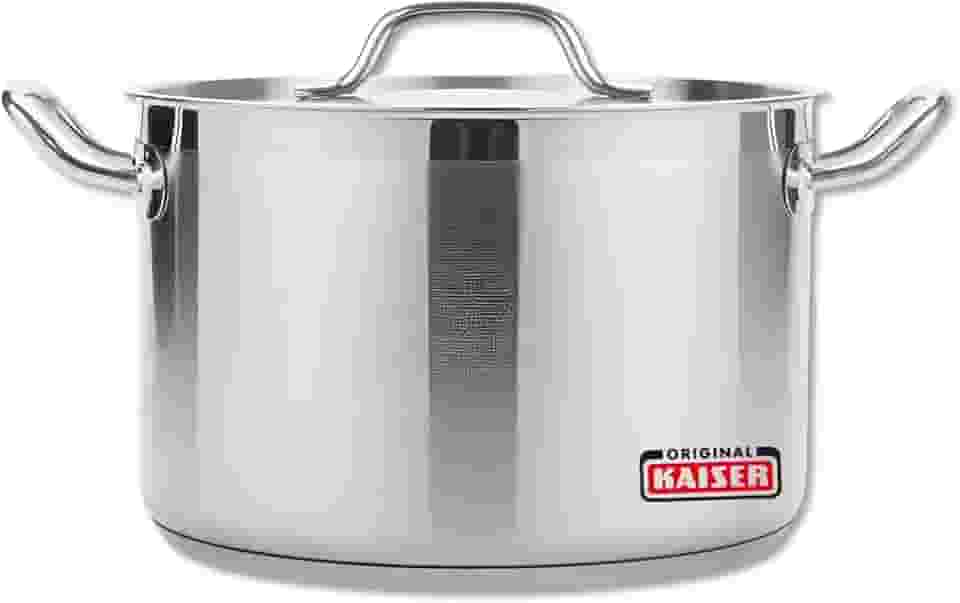 Panela grande de aço inoxidável com tampa para Kaiser Panela grande com tampa - Utensílios de cozinha grandes para cozinhar, enlatar, ferver e fazer molho e sopa - Panela de aço inoxidável para