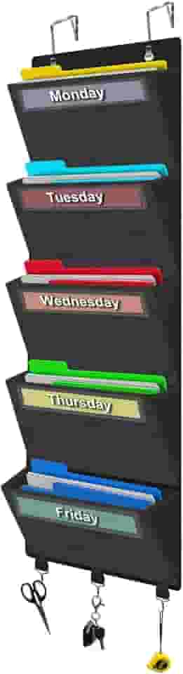 homyfort Organizador de arquivos semanal sobre a porta, pastas de arquivo suspensas, organizador de parede com 5 bolsos grandes para papéis, gráficos, correspondências, revistas, escritório