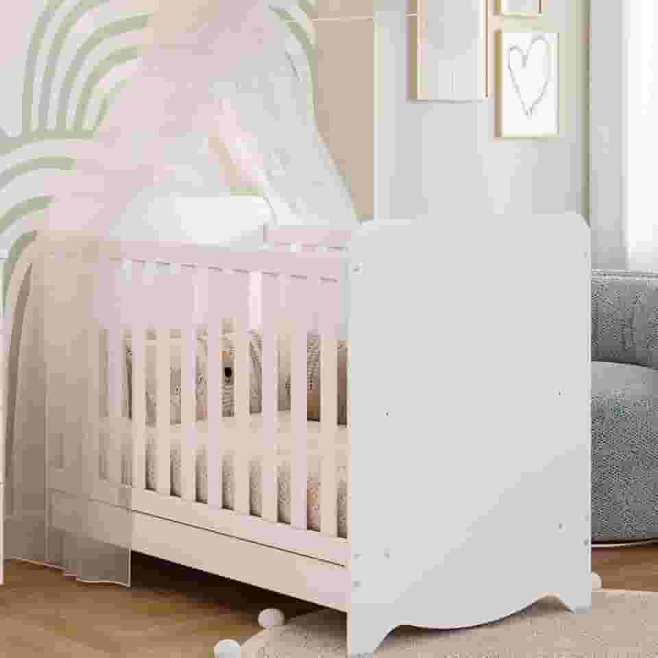 Berço Mini Cama Americano 3 em 1 Ben Branco Brilho