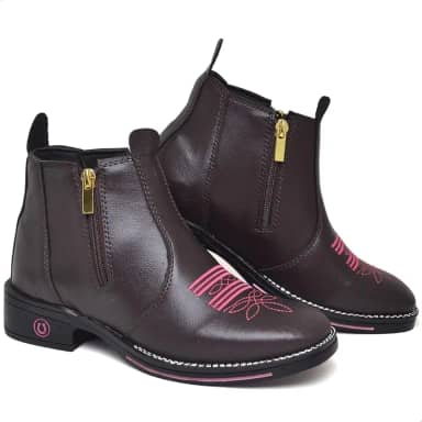 Bota Feminina Botina Texana Cano Curto Bico Quadrado Confortável Com Zíper