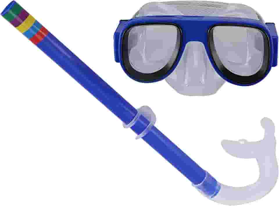 JustGoFit Kit Snorkel Infantil Azul Com Máscara Silicone Antiembaçante Ajuste Confortável