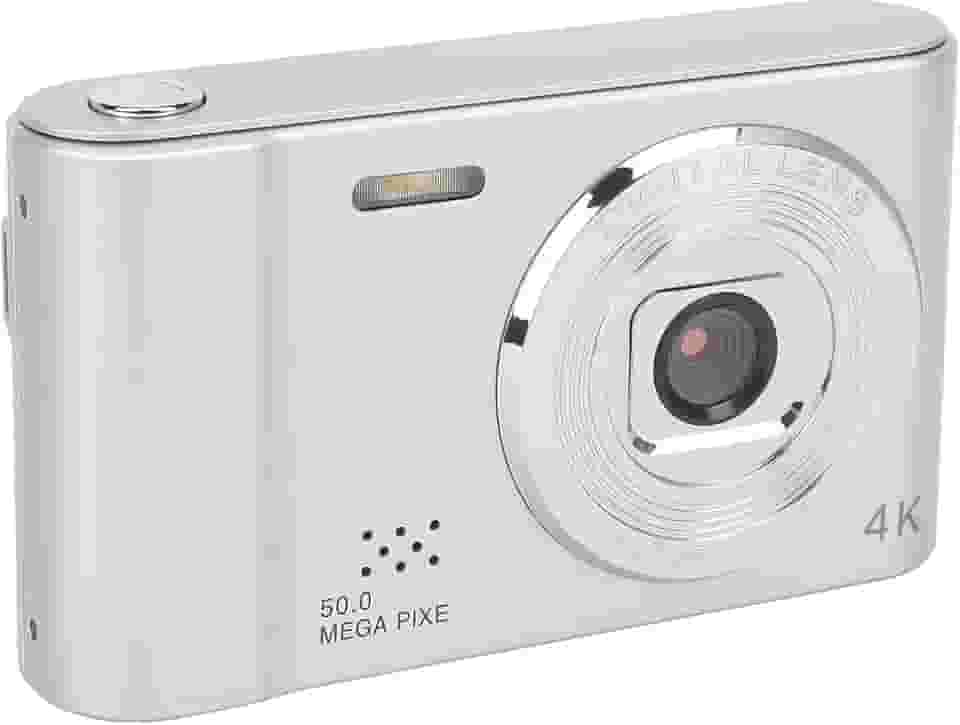 Câmera Digital 4K 50MP com Zoom 8× | Filmadora HD para Vídeo, Vlog e Fotografia | Autofoco, Tela LCD Flip, Sensor CMOS Compacta (silve)