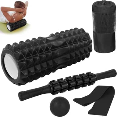 Rolo Liberação Miofascial,Rolo De Liberação Miofascial,5 em 1,Rolos De Espuma De Alta Densidade Para Massagem Muscular Profunda Em Pilates, Ioga e Fitness Para Liberar Pontos De Gatilho. (preto)