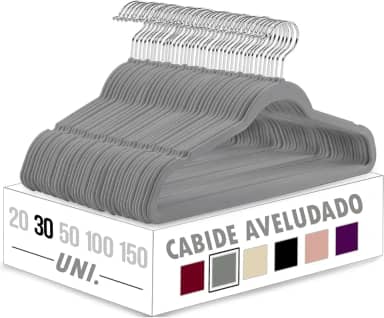 Kit 30 Cabides Veludo Slim Ultra Fino Antideslizante Com Gancho Rotativo 360°