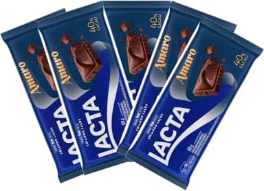 Kit com 5 barras de chocolate Lacta Amargo 40% com 80 gramas cada