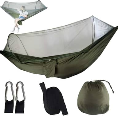 Rede de Camping com Mosquiteiro, Tamanho Casal, para Dormir e Descanso (Verde oliva verde)