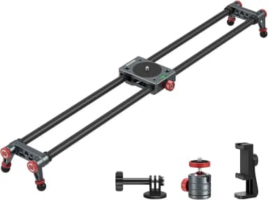 NEEWER Trilho deslizante de câmera deslizante de fibra de carbono de 60 cm com cabeça esférica de 360°/braçadeira de celular/suporte de câmera de ação, 4 rolamentos e pernas ajustáveis, compatível com