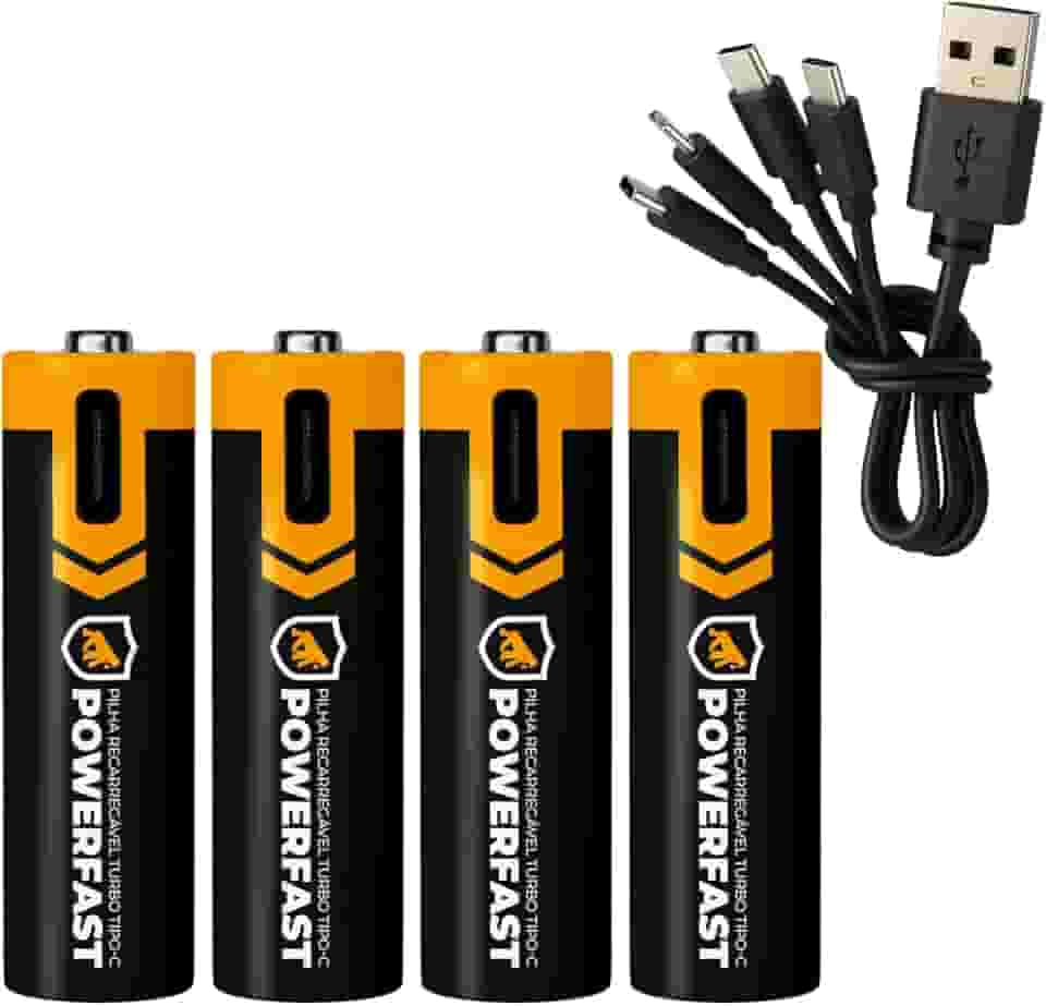 Gshield 4UN Pilha Recarregável USB-C Powerfast Carga Direta Rápida 1,5v até 1200 Ciclos (AAA, 1200 mWh)