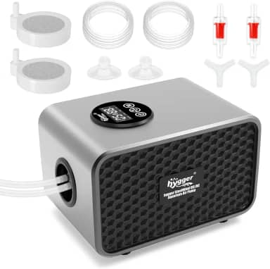hygger Bomba de ar de aquário recarregável alimentada por bateria com grande capacidade, bomba de ar para tanque de peixes com visor de LED, modo/fluxo ajustável, aerador borbulhador de tanque de