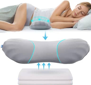RESTCLOUD Almofada de suporte lombar ajustável para dormir com espuma viscoelástica para alívio da dor nas costas e dormir, almofada de suporte lombar para cama e cadeira com 2 almofadas de inserção