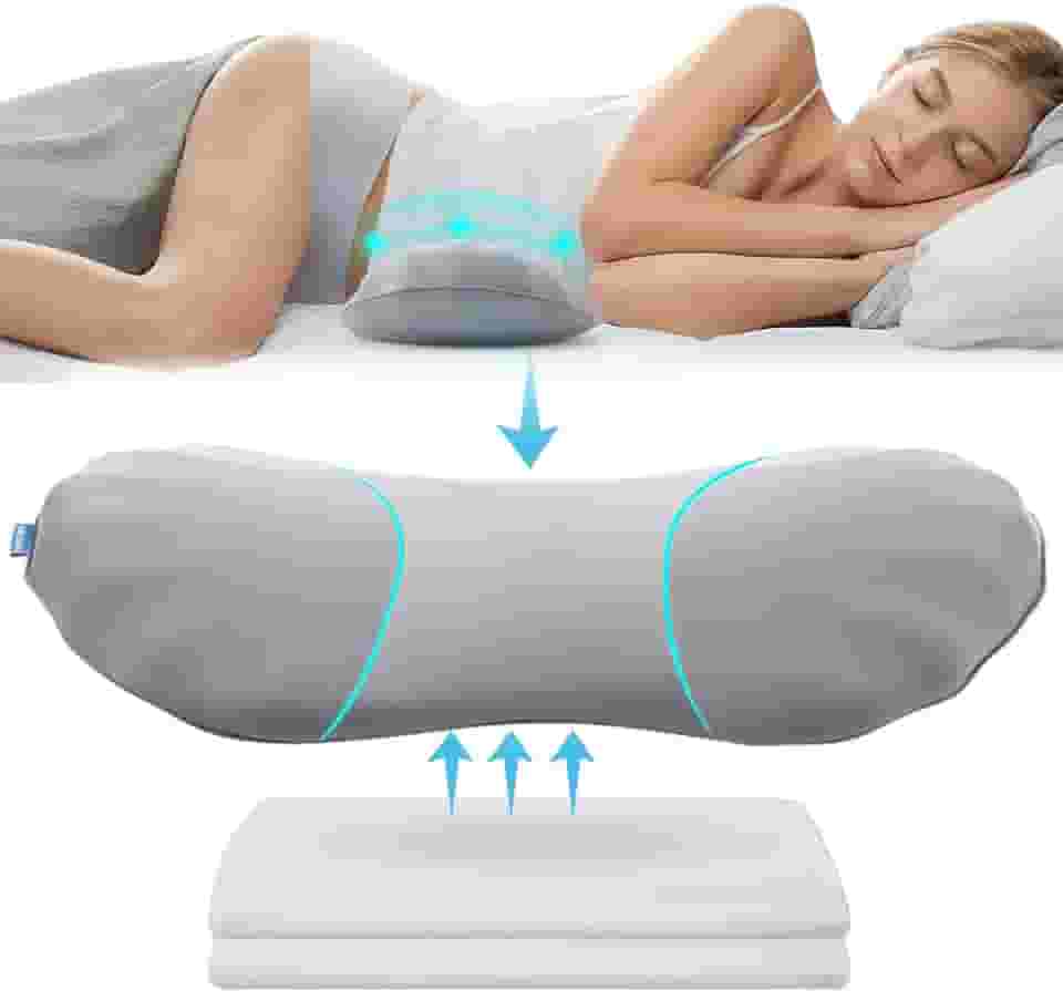 RESTCLOUD Almofada de suporte lombar ajustável para dormir com espuma viscoelástica para alívio da dor nas costas e dormir, almofada de suporte lombar para cama e cadeira com 2 almofadas de inserção