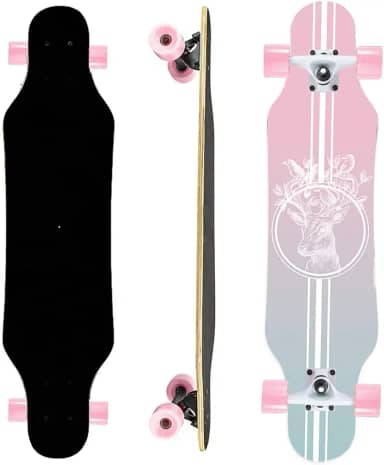Mini Cruiser Longboard, skate de roda larga de 78 cm, skate estável para iniciantes e fácil de controlar, adequado para passeios em parques e ruas, padrão de chama exclusivo