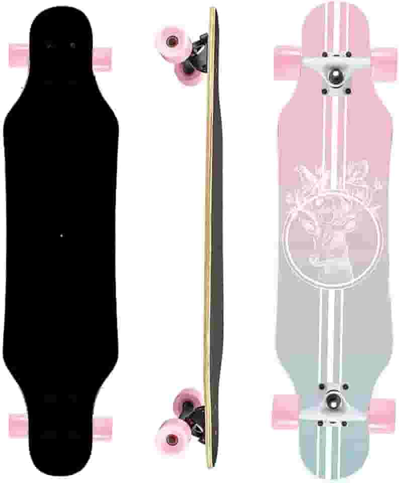 Mini Cruiser Longboard, skate de roda larga de 78 cm, skate estável para iniciantes e fácil de controlar, adequado para passeios em parques e ruas, padrão de chama exclusivo