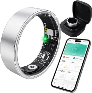 Anel inteligente de titânio – rastreador de atividades à prova d'água com carregamento rápido e longa vida útil da bateria | monitor de humor, sono e frequência cardíaca | Tecnologia de bem-estar de