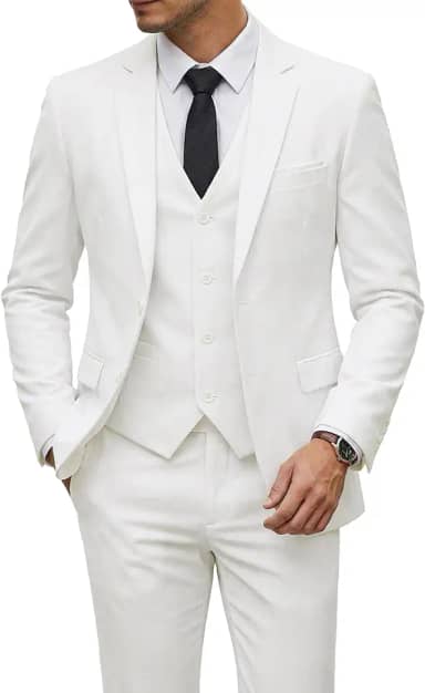 Conjunto de terno masculino slim fit, 2 botões, 3 peças, blazer sólido, colete e gravata