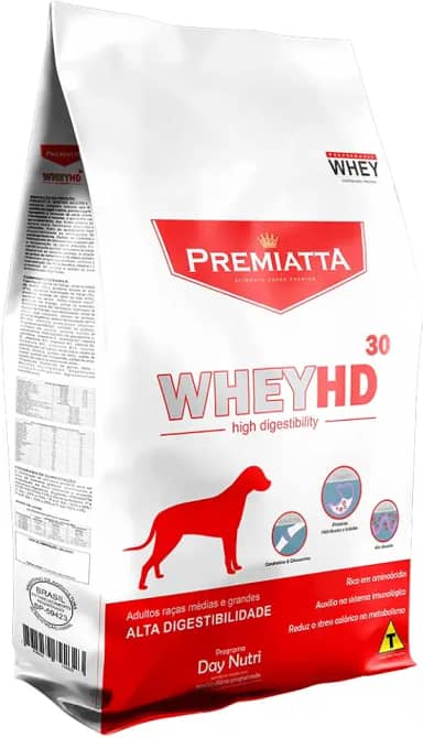 Premiatta Ração Whey Hd 30 Cães Adultos Raças Médias E Grandes 12Kg (30X400G)