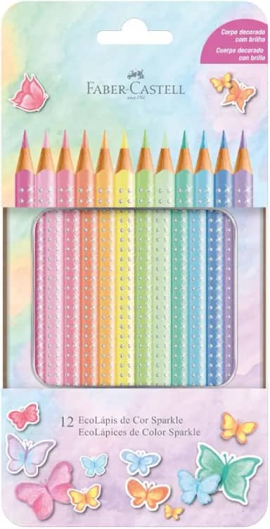 Lápis De Cor, Faber-Castell, Ecolápis Sparkle Estojo de Metal, 116156, 12 cores Pastel