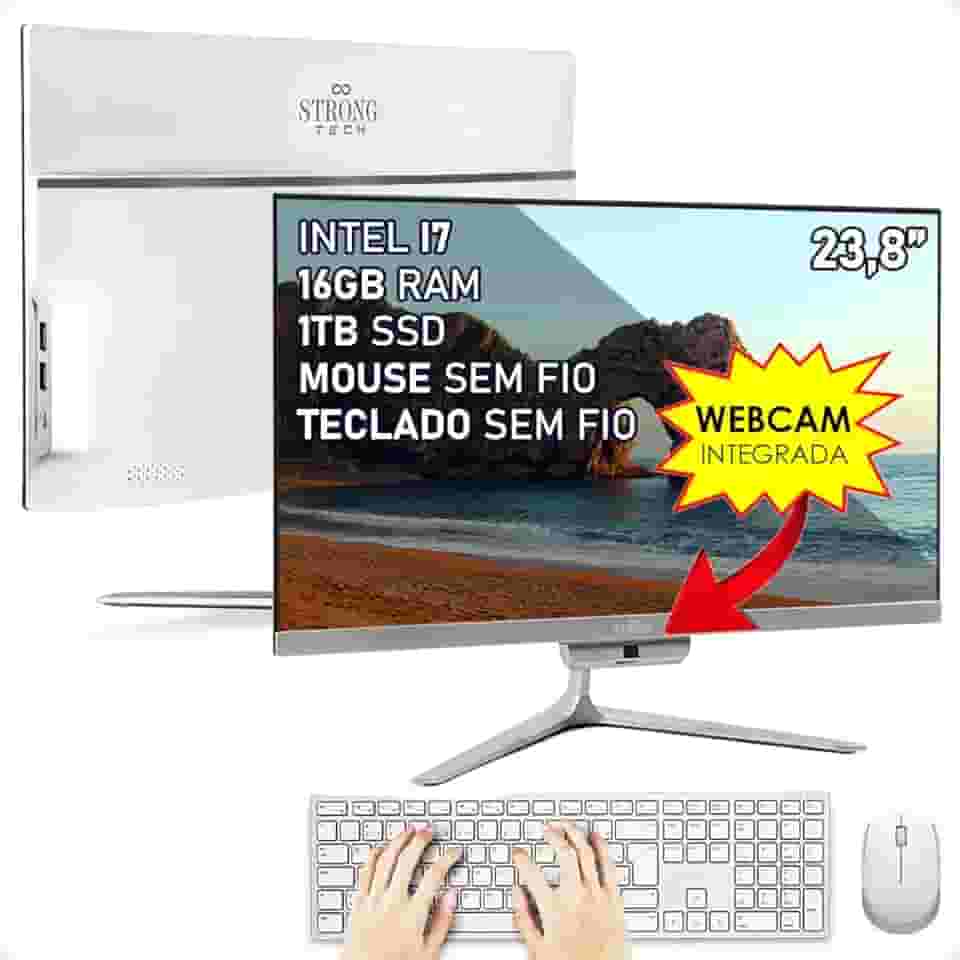 Computador Completo All In One Intel Core i7 23,8' Full HD 16GB SSD 1TB 4 Núcleos Super Turbo Hdmi Teclado e Mouse Strong Tech