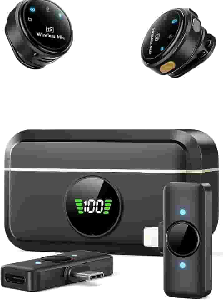 Microfone Móvel Wireless Lapela Plug Play USB C Compatível Lightning para iPhone Android Condensador Omnidirecional Alcance 4.5m Gravação de Vídeo Podcast Vlog Qualidade 48kHz Noise Cancellation