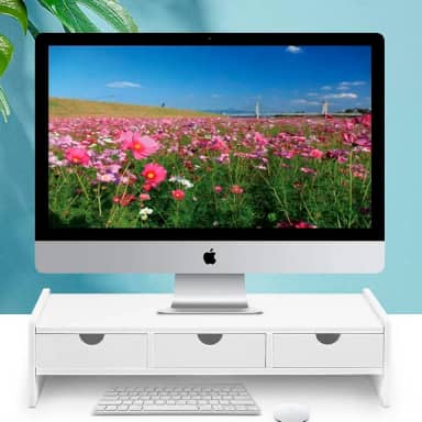 Suporte para monitor, prateleira para computador portátil com 3 gavetas organizadoras MDF 15 mm