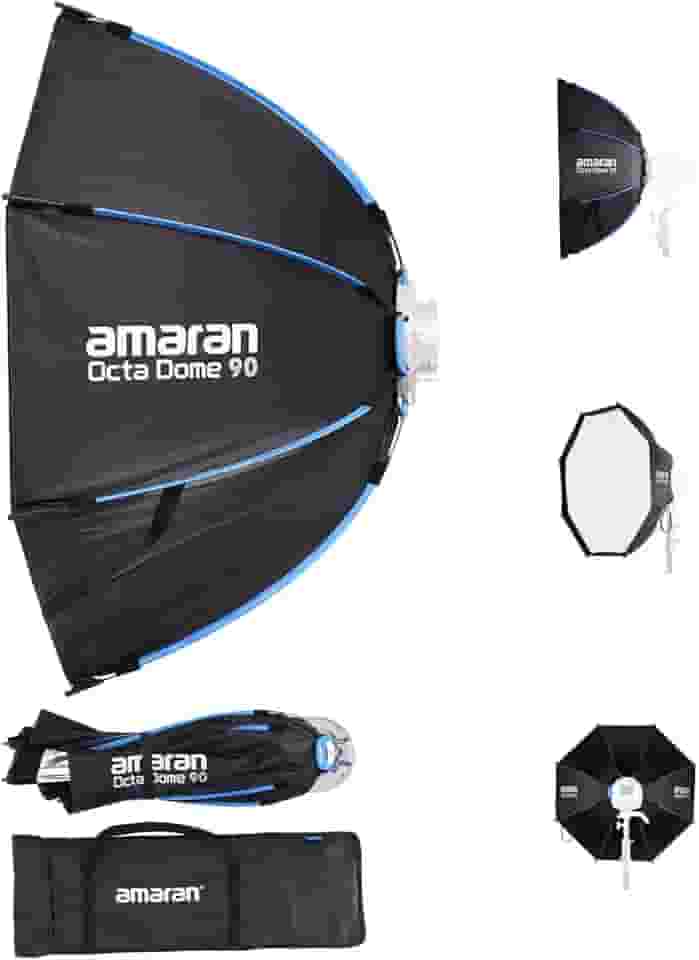 Amaran Octa Dome 90, 90 cm, suporte octogonal dobrável para retratos, entrevistas e fotografia no local, com difusão, grade de controle de luz e bolsa de transporte