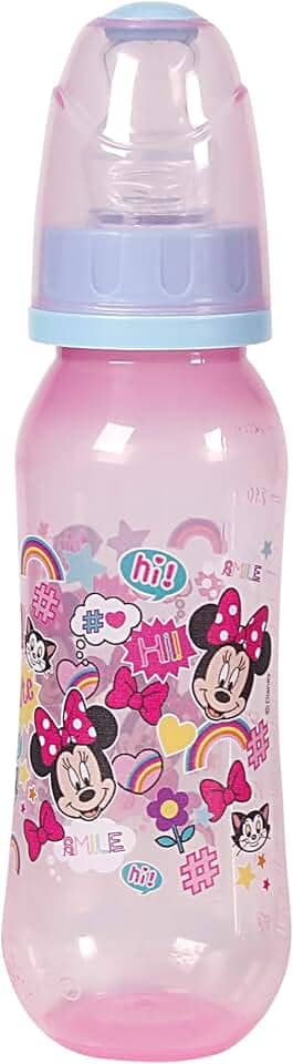 BabyGo - Mamadeira Bico Ortodôntico Rosa Minnie 240ml - Disney - Silicone Livre de BPA - Ideal para Bebês a Partir de 6 Meses