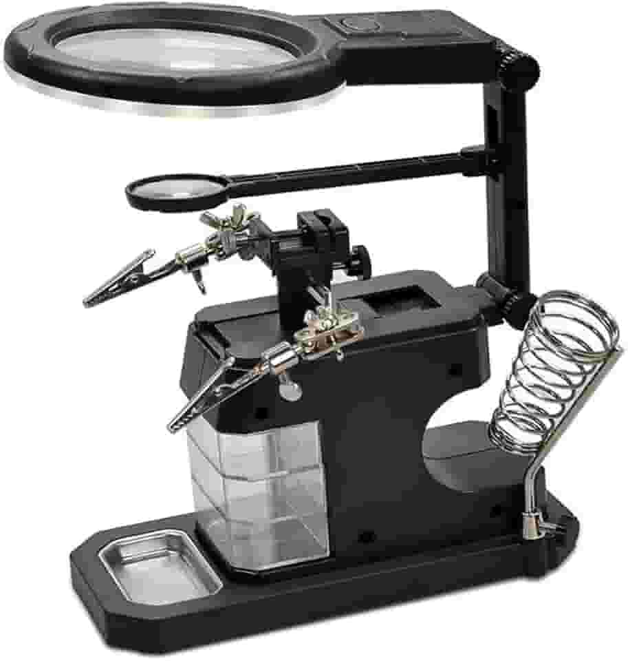 Lupa De Mesa Bancada 16 LEDs Com Garras Suporte Ferro Solda 3 Gavetas CBRN20393 - Commerce Brasil