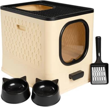 Caixa De Areia Para Gatos Fechada Furba Grande Sandbox Luxo Grande Premium (Bege)