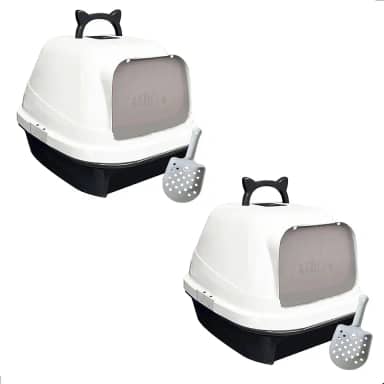 Kit 2 Banheiro Fechado Caixa Areia Gato Pá Filtro Anti Odor - Mec (Preto)