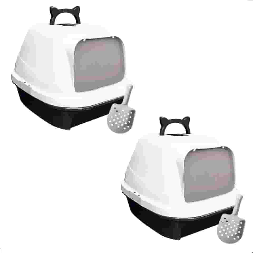 Kit 2 Banheiro Fechado Caixa Areia Gato Pá Filtro Anti Odor - Mec (Preto)