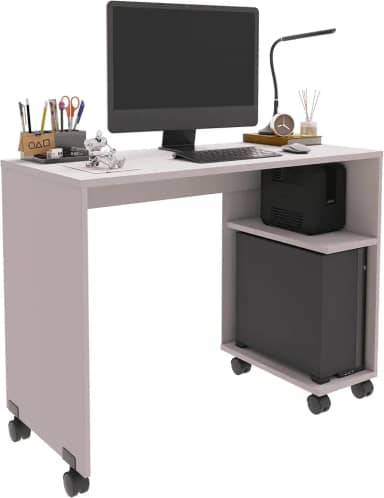 Escrivaninha Beauty Mesa Computador Notebook Nicho Para Gabinete E Rodízios (Branco)
