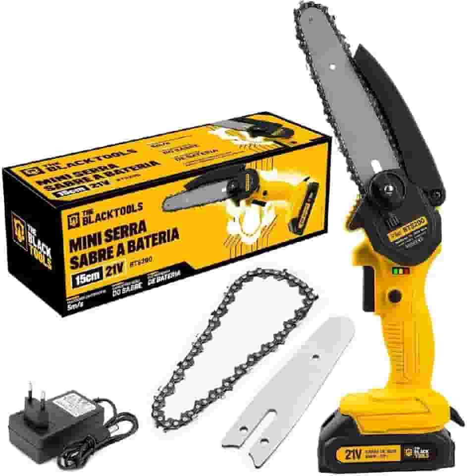Mini Moto Serra Elétrica A Bateria 21v Recarregável Profissional Bts-200 The Black Tools