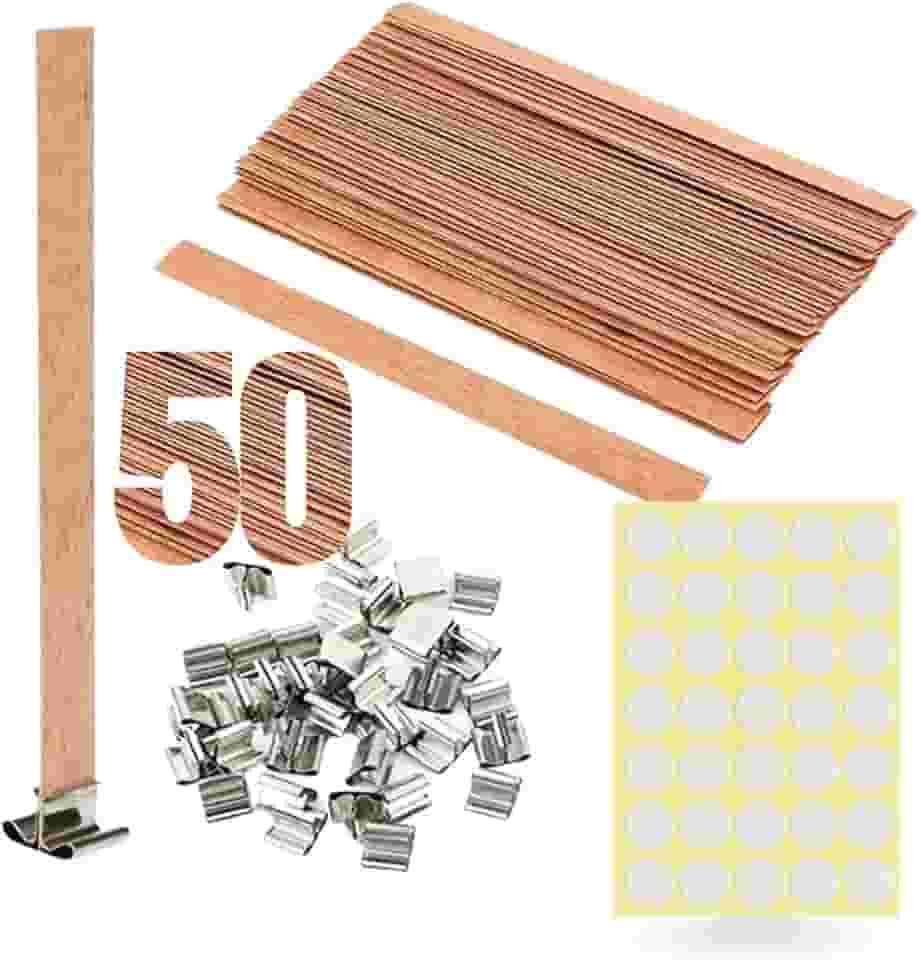 Pavios de Madeira e Ilhós de Metal para Velas, 50 Unidades com adesivo dupla face
