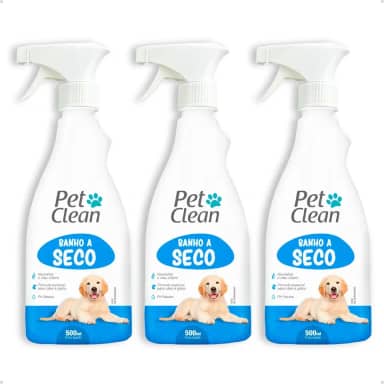 Kit 3 Banho a Seco Spray Sem Enxágue Pet Shop Banho e Tosa Cachorro e Gato Pet Clean 500 ml