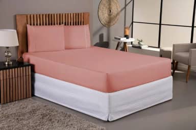 Jogo De Lençol 400 Fios Percal Poliéster Liso Toque Macio com Elástico Diversos Tamanho Solteiro Casal Queen King Size (Casal, Rose)