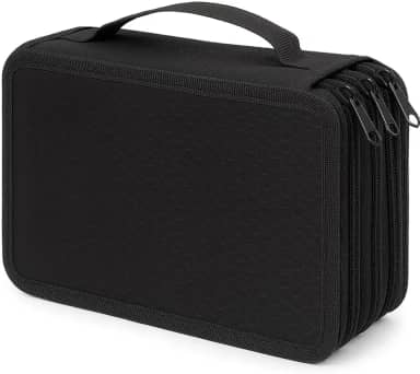 Estojo Escolar Grande com 4 Divisórias, Capacidade para 72 Lápis ou Caneta-QHS (Preto)