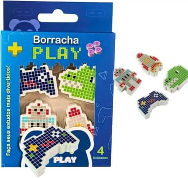 Kit Borracha Play com 4 Unidades Coloridas – Atóxica, Sem PVC, Borracha Natural e Sintética, Ideal para Escola, Escritório e Estudo
