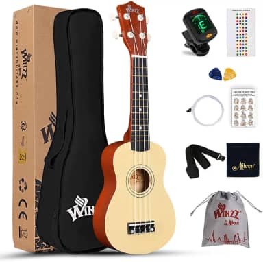 Winzz Ukulele para crianças de 53 cm, ukulele soprano para adultos iniciantes, kit de iniciante infantil com 9 acessórios (natural)