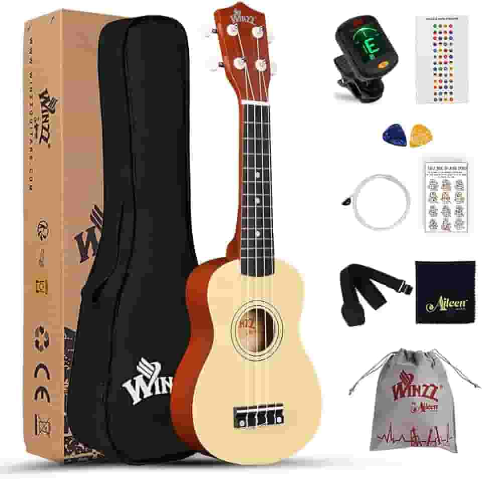 Winzz Ukulele para crianças de 53 cm, ukulele soprano para adultos iniciantes, kit de iniciante infantil com 9 acessórios (natural)