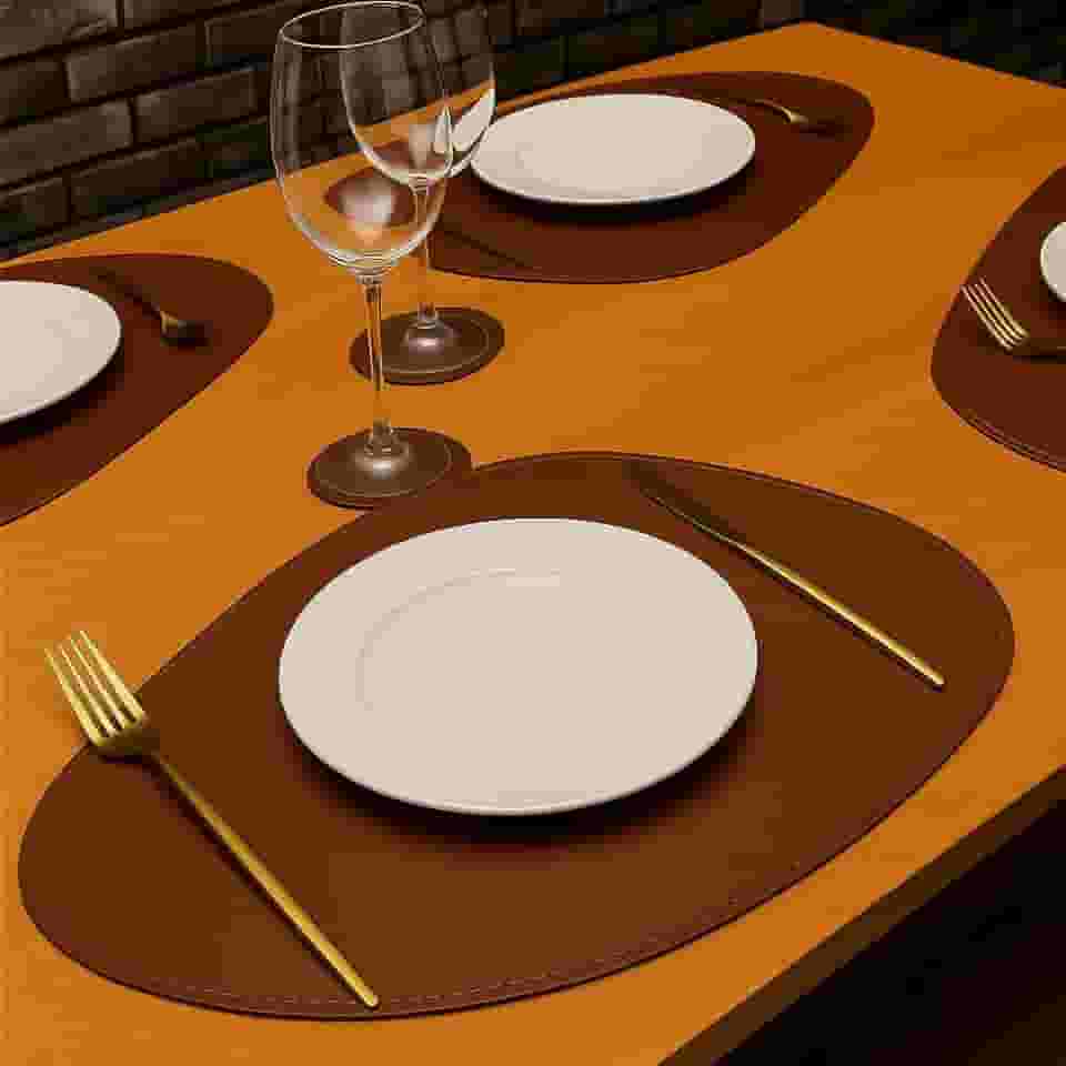 Jogo Americano Sousplat Dupla Face Premium Luxo em Couro Anti Derrapante Impermeável 4 peças OVAL (MARROM)