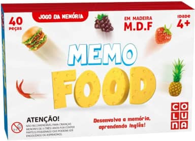 Jogo da Memória em Madeira, Memo Food, Coluna, 40 Peças, Multicor