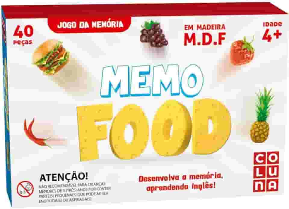 Jogo da Memória em Madeira, Memo Food, Coluna, 40 Peças, Multicor