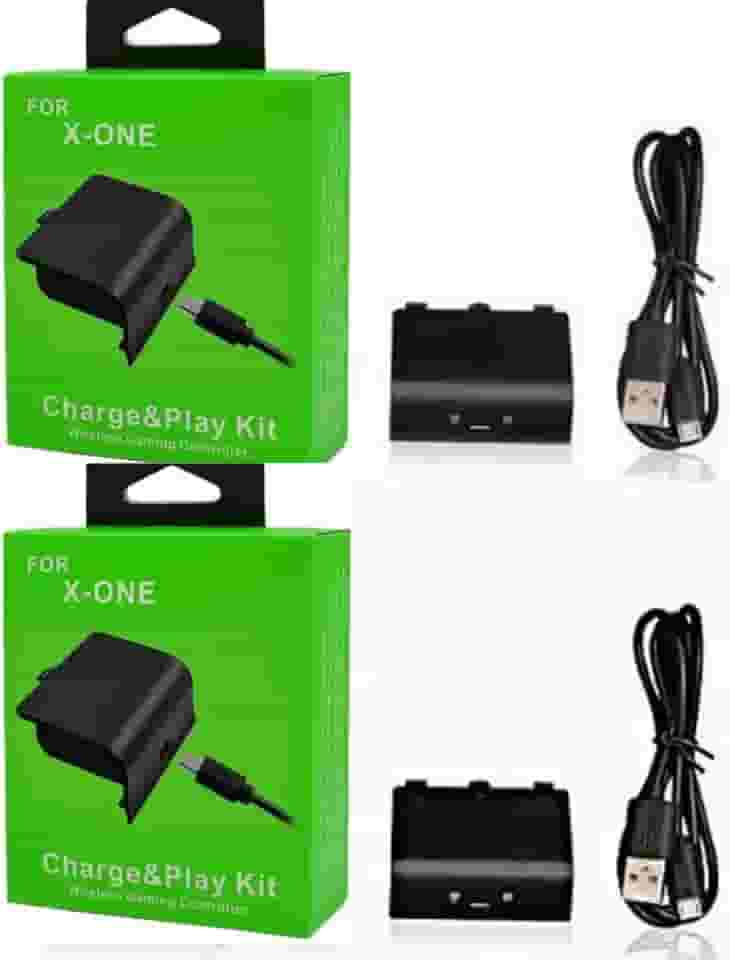 Asabra Kit 02 Bateria Recarregável Para Controle Joystick Compatível com Xbox One XBox S com Cabo Carregador Longo