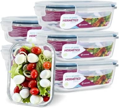 House Organizer Kit 6 Potes de Vidro Retangular com Tampa Hermética 640ml Cor:Azul