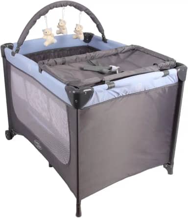 Berço Portátil Infantil Joly Baby Style com Mosquiteiro, Barra de Brinquedos, Trocador e Bolsa - Seguro, Confortável e Compacto INMETRO (Azul)