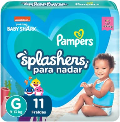 Fraldas Descartáveis Para Água Pampers Splashers Baby Shark M-G 11 fraldas